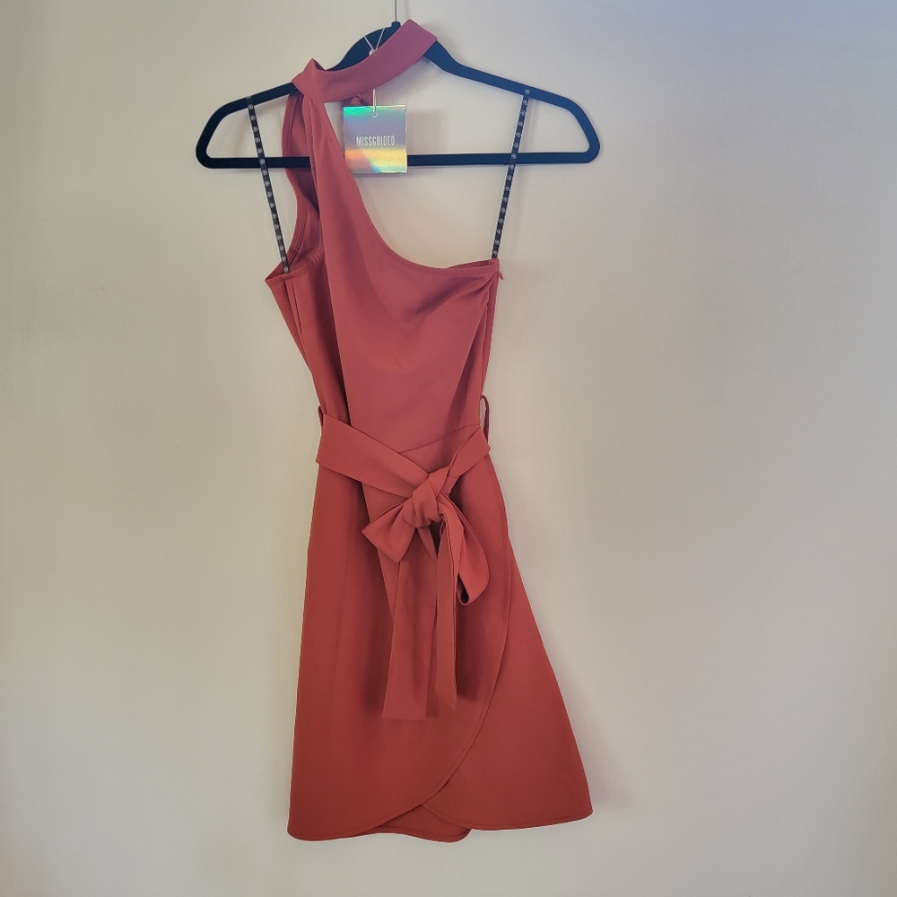 Missguided | One Shoulder Choker Neck Bodycon Rust Color Mini Dress Size 4 - Picture 6 of 12